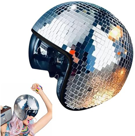 Discokugel Spiegelhut Discokugel Hüte Disco Dekor Helme mit Einziehbarem Visier Glitzer Spiegel Glas Discokugel Hut Helm für Damen Herren Neuheit Party Hut Glänzende Pailletten Baseball Cap (Silber)