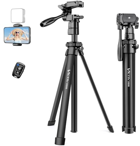Victiv 2024 Nuova Treppiede Smartphone, 150cm Cavalletto per Smartphone con Testa Staccabile, Supporto per Telefono e Telecomando, Tre Piedi per Telefono/Smartphone/iPhone/Mini DSLR/Action Camera