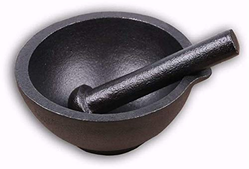 SwePer Juego de mortero y mortero de hierro fundido, trituradora de hierbas y especias, incienso, mortero, triturador, pulverizador