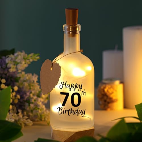 BBTO LED Flaschenlicht mit Spruch Geburtstag Flasche mit LED Beleuchtung Beleuchtete Dekoflasche Geschenk zum Geburtstag für Freundin Frauen Mädchen (70. Geburtstag)