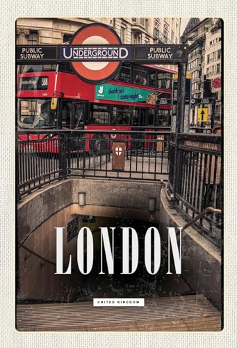 DekoDrom® Holz Schild 20x30 cm London England Underground Train Wand Deko Bar Kneipe Cafe Sammler Geschenk