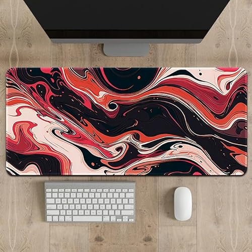 Treer Tapis de Souris XXL/XL/L, Tapis de Souris Style Résumé Coloré, Tapis de Souris Gamer avec Caoutchouc Base Antidérapante, Tapis Souris pour Gaming, Maisonet Bureau (Noir Rouge,600x300mm)
