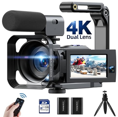 Cámara de vídeo 5K videocámara 56MP Doble Lente WiFi 16X Pantalla táctil de 3.0 cámara Vlog para Youtube grabadora de vídeo con visión Nocturna por Infrarrojos 2 baterías, Tarjeta de 64GB,micrófono