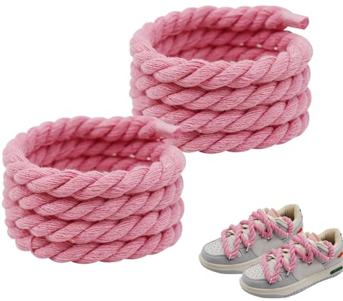 Wekuw Gros Lacets pour Air Force 1, 1 Paires Lacets Corde Ronds 8 mm Rose Lacet Chaussure Campus Big Rope Laces Torsadés Epais 150cm pour Sneakers, Baskets