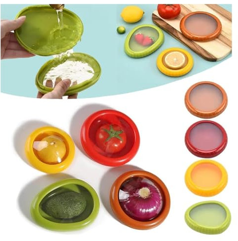 EHOTER Silicone Fruit Storage Box 2024 New Silicone Fruit Storage Containers, Upgraded Material,Silicone Fruit Storage Containers for Fridge Unique Seal (4pcs Mix)