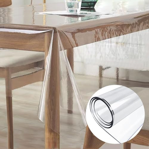 Jisrcha Tischdecke Transparent, 1 Stück Tischschutzfolie, Tischfolie Transparent wasserdichte und Abwaschbare aus PVC, Tischdecke Folie Durchsichtig für Küche Zuhause Picknick Outdoor (220X140)