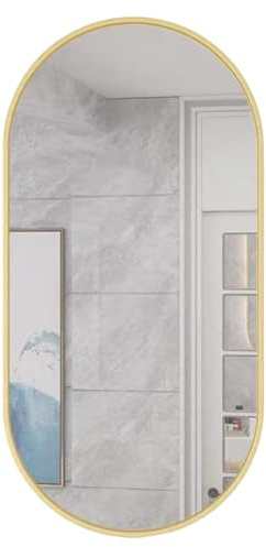 Home Collective Ovaler Spiegel 80 x 40 cm mit Gold lackiertem Aluminiumrahmen für Badezimmer Flur und Wohnzimmer industrieller Loft-Stil vielseitiges Design langlebiges