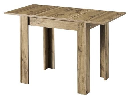 B&D home® LIVIUS Esstisch, ausziehbar 80–120 x 60 cm – moderner Küchentisch in Eichen Optik, platzsparend mit integrierter Aufbewahrung für Einlegeplatten, Holztisch für Küche & Esszimmer