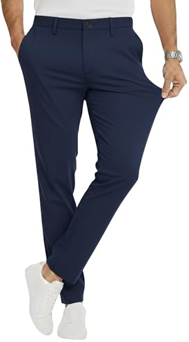 JACK & JONES Men's Chino Trousers Slim Fit - Chino Trousers Men Made of Recycled Polyester - Classic Performance Pants Men's Trousers with Stretch, Mid Rise, Turn-Up Hem, Blazer navy, 33 W/34 L
