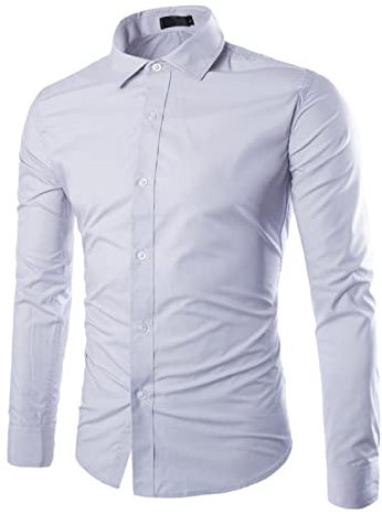 Mens Shirts Long Sleeve - Solid Colour Regular Fit Button Down Dress Shirt Business Work Office Causal Wrinkle-Free Formal Shirt Plain Non-Iron Lapel Breathable Suit Tuxedo Shirt For Wedding Party