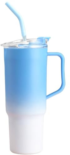 Yisituo 1200ml Tumbler with Straw and Lid, Reusable Plastic Travel Mug with Handle, Insulated Double Walled Coffee Mug for Coffee, Drink,Tea, Water, Smoothie (1, Blue)
