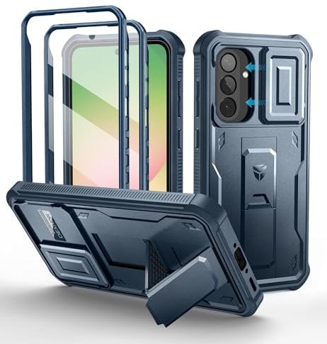 Dexnor per Cover Samsung Galaxy A56 con Copertura integrata della fotocamera scorrevole & Protezione dello schermo & Kickstand, Custodia resistente agli urti Copertura protettiva - Blu