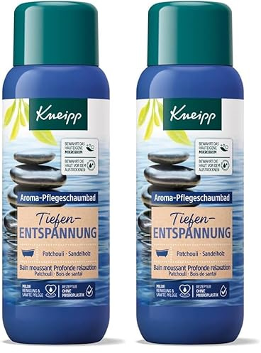 Kneipp Schiuma aromatica per il relax profondo, additivo per il bagno con prezioso estratto di legno di sandalo e olio essenziale di patchouli, nutriente e rilassante, 400 ml (Confezione da 2)