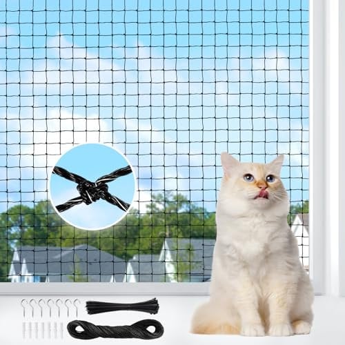 AQhui Rete per Gatti 3x4m, Retes Sicurezza Gatti Rinforzata con Filo, Reti per Balcone Esterno Gatto, Rete Protezione Gatto Balconi, Retes Anti Piccioni Trasparente Adatto a Corridoi, Finestre