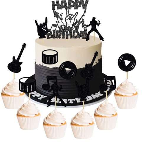 Piano Cake Topper Disco Ball Cake Decorations Music Note Rock Roll Decor | Rock Roll Cake Cupcake Decoration for Rock Star Musician Bass Guitar 80s Retro Themed Party Supplies