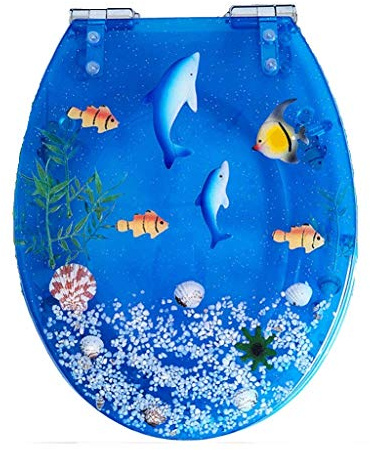 BMWJYLPM Resin Toilet Lid Ocean Sea Fish 3D Bathroom Toilet Seat Lid Cover Underwater World Self Restroom