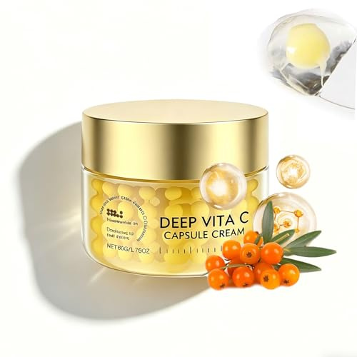Deep Vita C Capsule Cream, Vitamin C Creme mit Niacinamide & Sanddornextrakt, Golden Capsule Vitamin C Creme Gesicht, Anti-Falten & Straffende Face Cream, Skin Radiance & Verbessert Teint der Haut