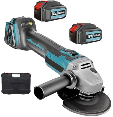Akku Winkelschleifer，Ersatz für Makita, Akkuflex Bürstenlos Trennschleifer Scheibe 125mm mit 2x 5500mAh Akku und Ladegerät，Zur Entfernung von Farben und Mörteln Schneiden Schleifen 。