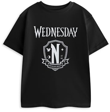 Wednesday Black Girls Short Sleeved Graphic Tee | Casual Everyday Wear | Crew Neck Top for TV Show Merchandise Fans Girls Merch