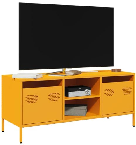 AJJHUUKI Mobile TV giallo senape 101,5 x 39 x 43,5 cm in acciaio laminato a freddo, centri di intrattenimento e supporti TV