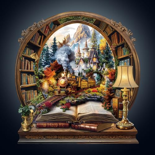 WOODBESTS Holzpuzzle Erwachsene, 280 Teile Bücherzug Holzpuzzle | Unregelmäßige Einzigartige Puzzle, Weihnachten und Geburtstag Geschenke für Puzzle-Liebhaber (34 × 32.1 cm)