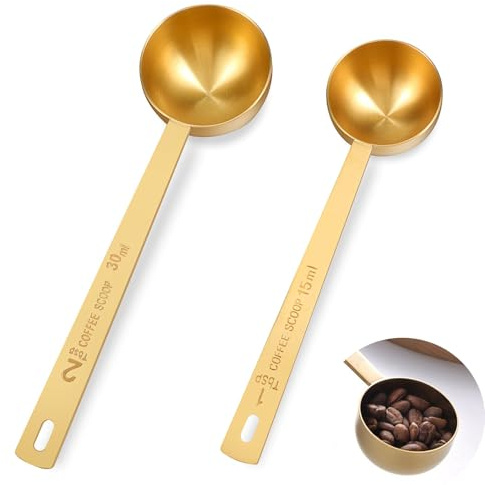 Cuchara Medidora de Café,2 Piezas Cuchara Dosificadora,Stainless Steel Coffee Spoons Set,Cucharas Medidoras Gramos,Scoop Proteina,Medidores de Cocina,para Café Molido,Leche,Té,Azúcar,Proteína Brewin