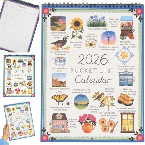 Bucket List Kalender 2026, Wandkalender 2026 12-Monats, Lebenskompass Wunschliste Spiralkalender Habit Tracker, Jahreskalender 2026 Wandkalender, Das Geschenke für Frauen, To-do-liste Ostern Geschenke