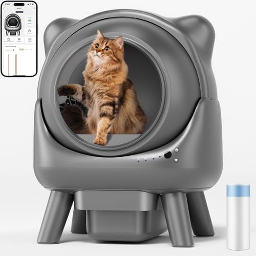 Cura X1 Katzenklo Selbstreinigend, 80+8L Selbstreinigende Katzentoilette, Sicherheitssensoren, Geruchsbeseitigung, App-Steuerung, Große Fassungsvermögen, Automatisches Katzenklo für Mehrere Katzen