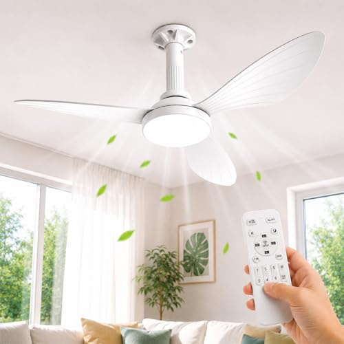 Hisummer 91cm Ventilador de Techo con Luz E27, Montaje Rápido en 3 Pasos | Solo con la base incluida, motor DC reversible, silencioso, 6 velocidades, LED regulable, Mando, para dormitorio y soggiorno
