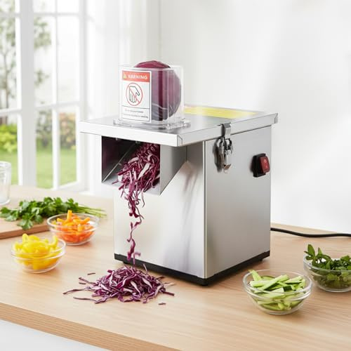 AQIFAND 4-in-1 Elektrischer Gemüseschneider 200W 150kg/h Schneiden/Raspeln/Würfeln (8/10mm) abnehmbare Scheiben Sicherheitssensor für Gewerblichen Gebrauch