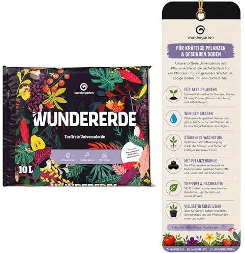 1x 10L Bio Universalerde torffrei – Mit Pflanzenkohle – Wundergarten Wundererde – Blumenerde für Zimmerpflanzen, Kräuter & Balkon – Weniger Gießen & Düngen