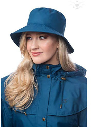 LightHouse Women's Waterproof Bucket Rain Hat - Wide Brim Lined Outdoor Headwear - Deep Sea - M