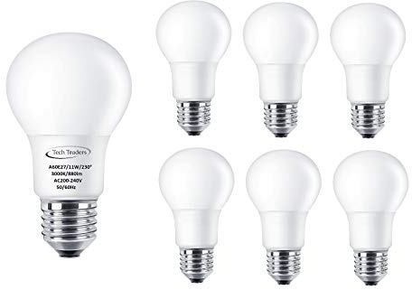 Tech Traders A60E27-TP013-11W80C-230 LED Bulbs, Plastic, 11 W
