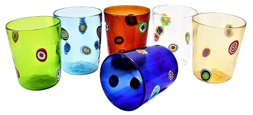Vinciprova Le Gemme di Venezia Set 6 Bicchieri Goto Veneziano Murrine Millefiori Murano Glasses Made in Italy