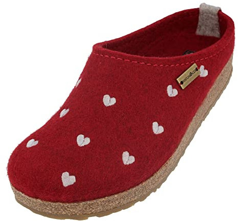 HAFLINGER Grizzly Cuoricini Filzpantoffel Herz Hausschuh Kork (Rubin 211), Gr 39