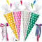 alles-meine.de GmbH Set Schultüte + 5 kleine Zuckertüten - bunter Farbmix - gelb/türkis/rosa/grau - Punkte weiß - 50 cm - rund - incl. große Schleife - mit Tüllabschl..