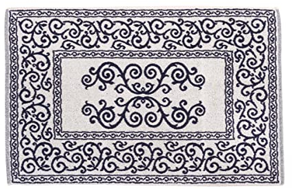 HomeLife – rechteckiger Badezimmerteppich, aus Frottee, hochwertig, maschinenwaschbar, mit Buntem Barock-Dekor 60X120 dunkelblau