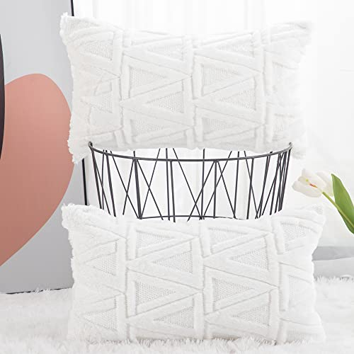 Madizz 2er Set Sanft Plüsch Kurze Wolle Samt Dekorativ Zierkissenbezüge Luxus Stil Kissenbezug für Sofa für Schlafzimmer Weiß 40x60 cm Rechteckig