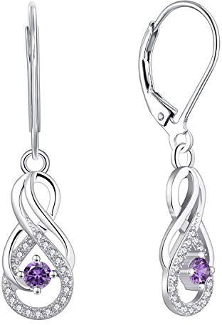Starnny Unendlichkeit Creolen Damen Ohrringe Silber 925,Baumeln haengende mit 3A Zirkonia Februar Geburtsstein Amethyst für Frauen