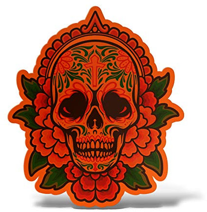 Erreinge® Aufkleber in Neon-Orange, 10 cm, Totenkopf-Sticker, bedruckt, für Auto, Motorrad, Wand, Stoßstange, Computer, Gepäck, Fahrrad