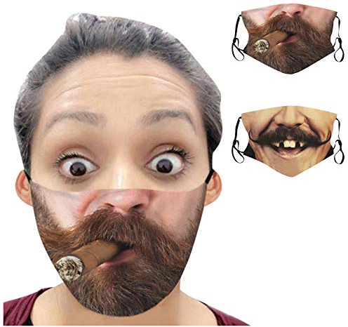 Lulupi 2 Stück Lustig Mundschutz Multifunktionstuch 3D Druck Bandana Maske Waschbar Wiederverwendbar Stoffmaske Alltagsmaske Atmungsaktiv Mund-Nasenschutz Lustige Motiv Halstuch Schals Herren Damen