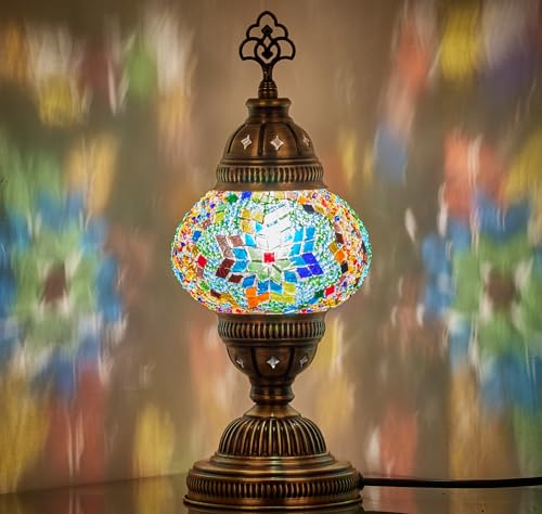 DEMMEX Handmade Colorful Mosaic Glass Table Desk Bedside Lamp Lampshade with Antique Brass Base, Small 11.8x5.5 (Your Name Engraved Herein)