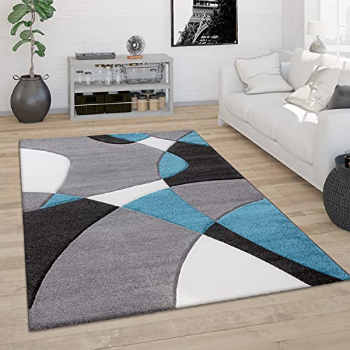 Paco Home Teppich Wohnzimmer Kurzflor Schlafzimmer Modern 3D Optik Geometrisches Muster Konturenschnitt, Grösse:80x300 cm, Farbe:Türkis