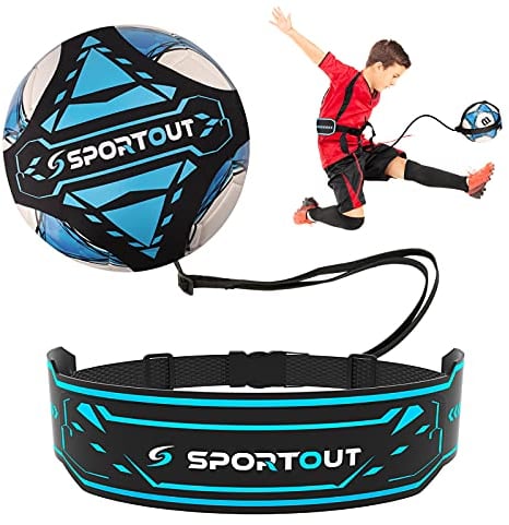 Sportout Fußball/Volleyball/Rugby Kick Throw Trainer Solo Fussball Trainingszubehör Kinder Fußball Training Verstellbar Fussball Geschenk Jungen (Neues Blau)