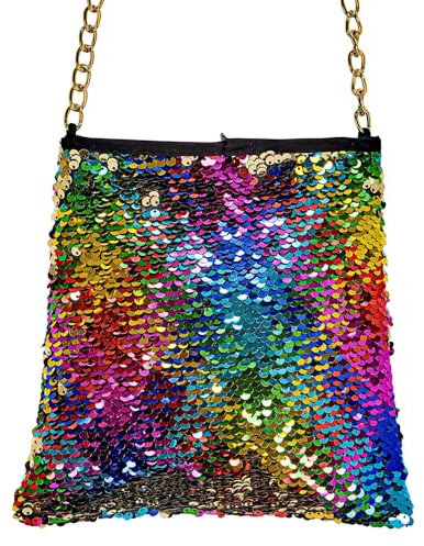 W WIDMANN MILANO Party Fashion 10018 - Tasche Wendepailletten Regenbogen/Gold, Retro, Accessoire, Karneval, Mottoparty