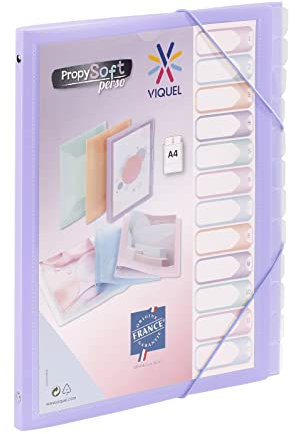 Viquel - Propysoft Organizer mit 12 Fächern, DIN A4, anpassbar, Gummibandverschluss, durchscheinend, Violett