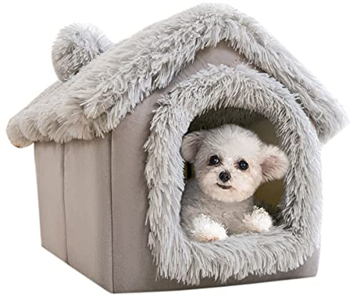 XWanitd Weiches Plüsch-Hundehaus, Haustierzelt, Winter, warm, Katzenhöhle, Hundeunterstand, Haustiernest, faltbar, Hundehütte für Innenbereich, Katzen, Hunde, Welpen (groß, Plüschgrau)