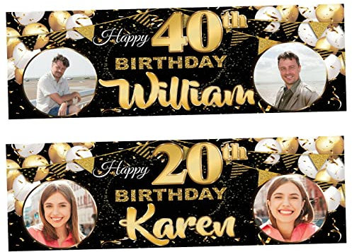 Personalisierbares Geburtstagsbanner mit Foto, goldfarben, Party-Ballon, Wimpelkette, Hochzeitsposter, Dekoration, Feier, Ruhestand, Jahrestag, Poster, Geschenk