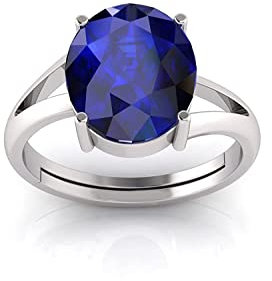 LMDPRAJAPATIS Ring, natürlicher blauer Saphir, zertifizierter Schmuck, Geschenk, 9,25 Rati/8,25 Karat, astrologischer Geburtsstein, 925er Sterlingsilber, verstellbarer Ring für Männer oder Frauen,
