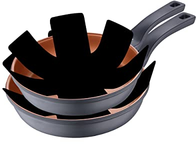 SAN IGNACIO Bronze | Juego de Sartenes | Set de 2 Piezas de 24 y 28 cm de Diámetro y 2 Protectores | Fabricadas con Aluminio Fundido | Sartenes Antiadherentes | Aptas para Todo Tipo de Cocinas
